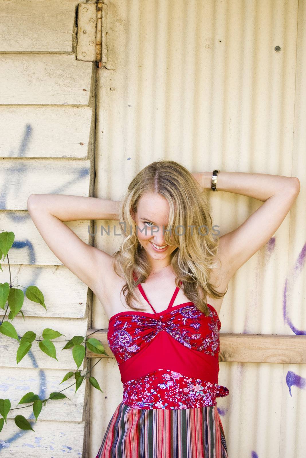 pretty young girl in a red dress