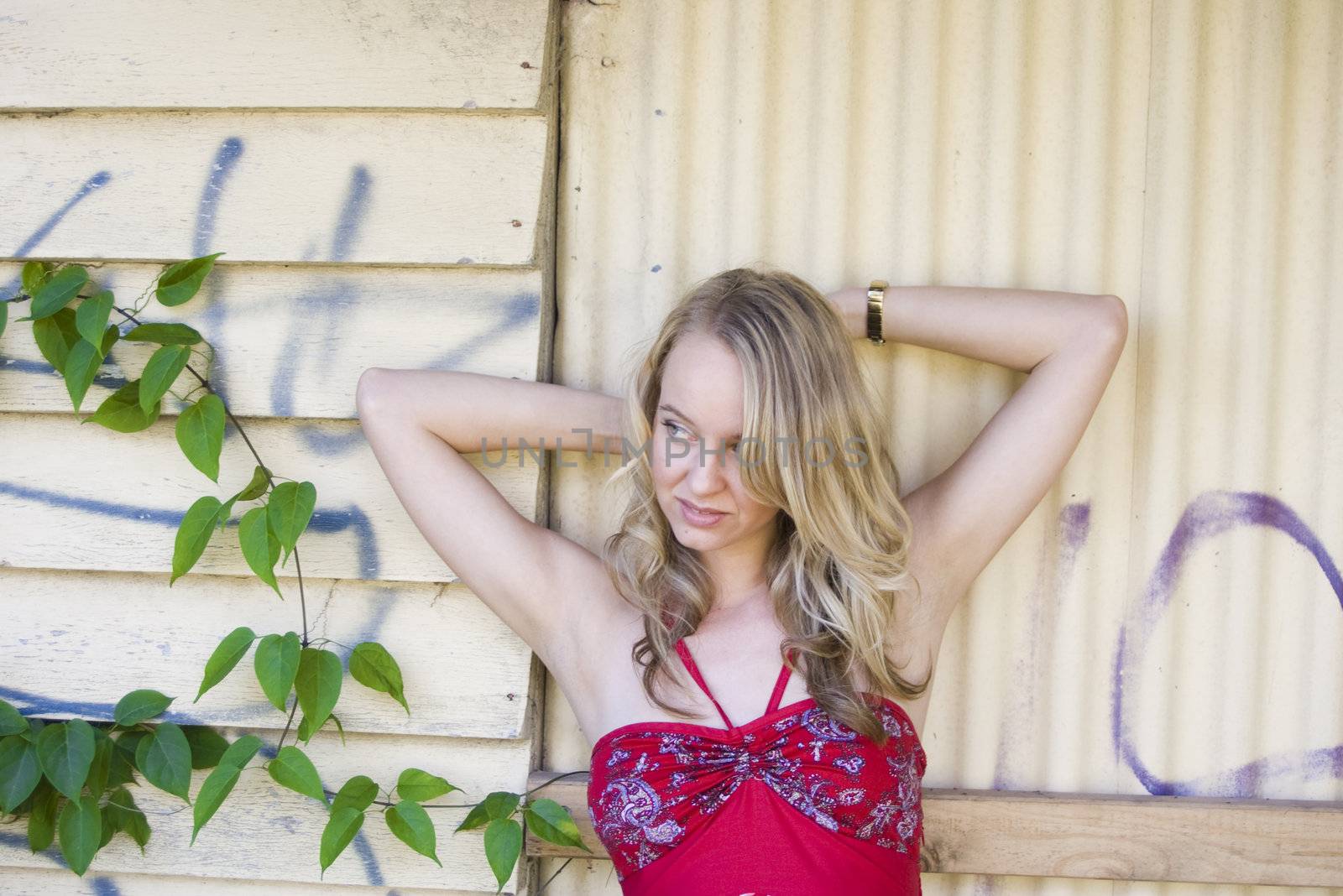 pretty young girl in a red dress