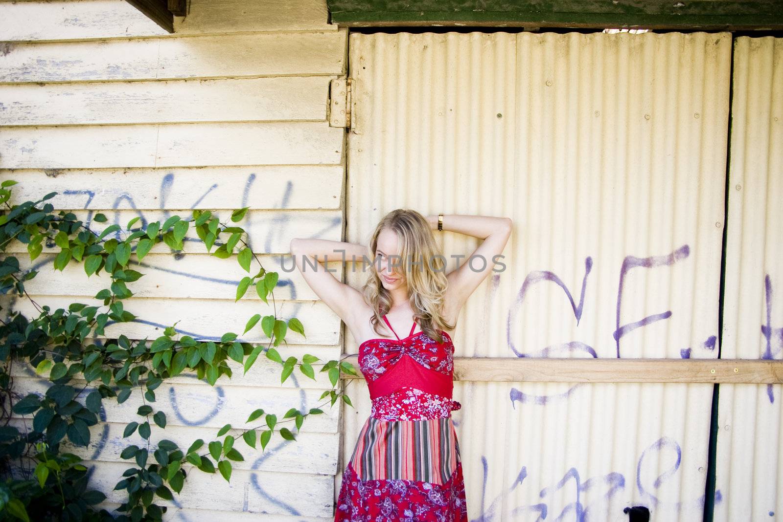 pretty young girl in a red dress