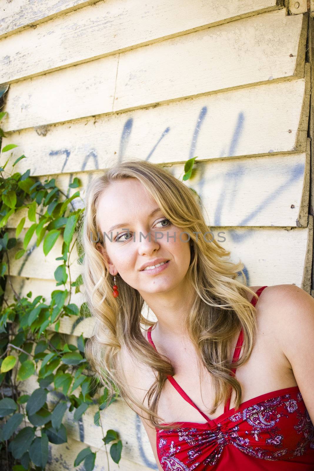 pretty young girl in a red dress