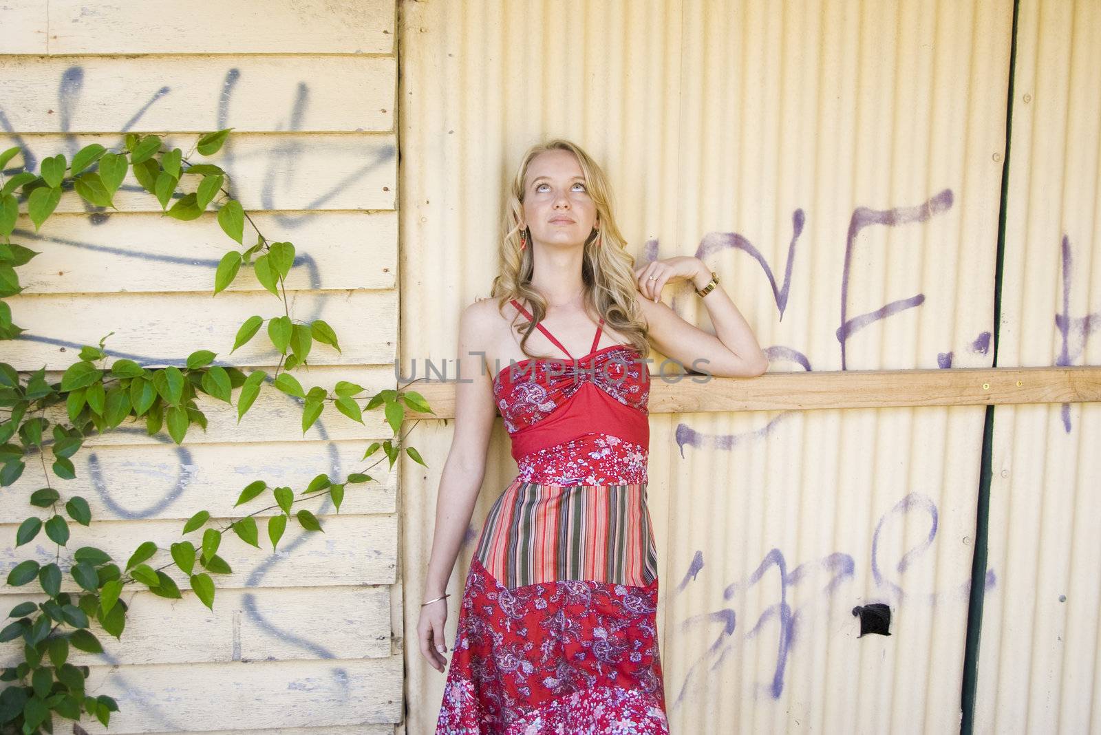 pretty young girl in a red dress