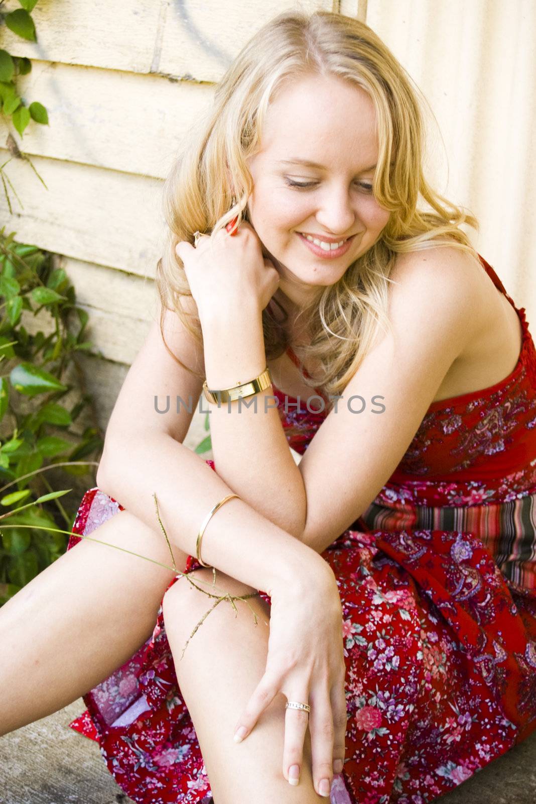 pretty young girl in a red dress