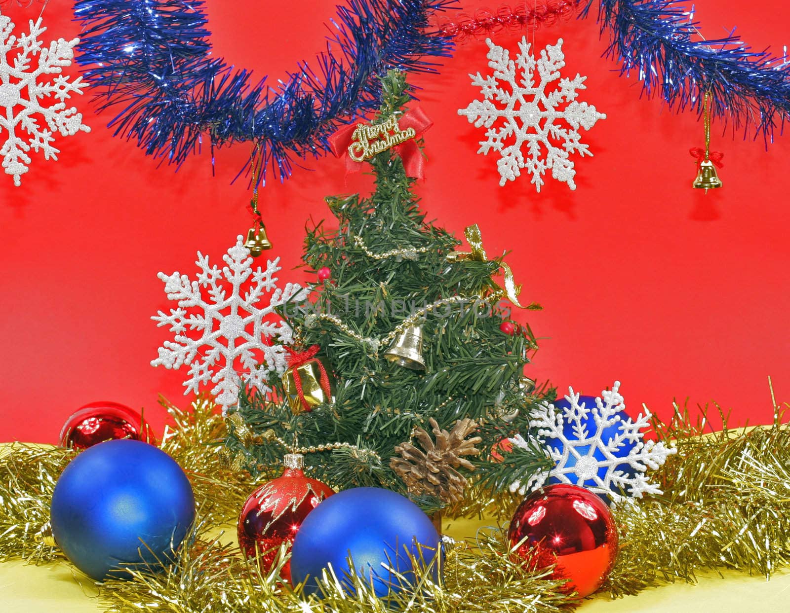 New year's embellishment under artificial fir tree