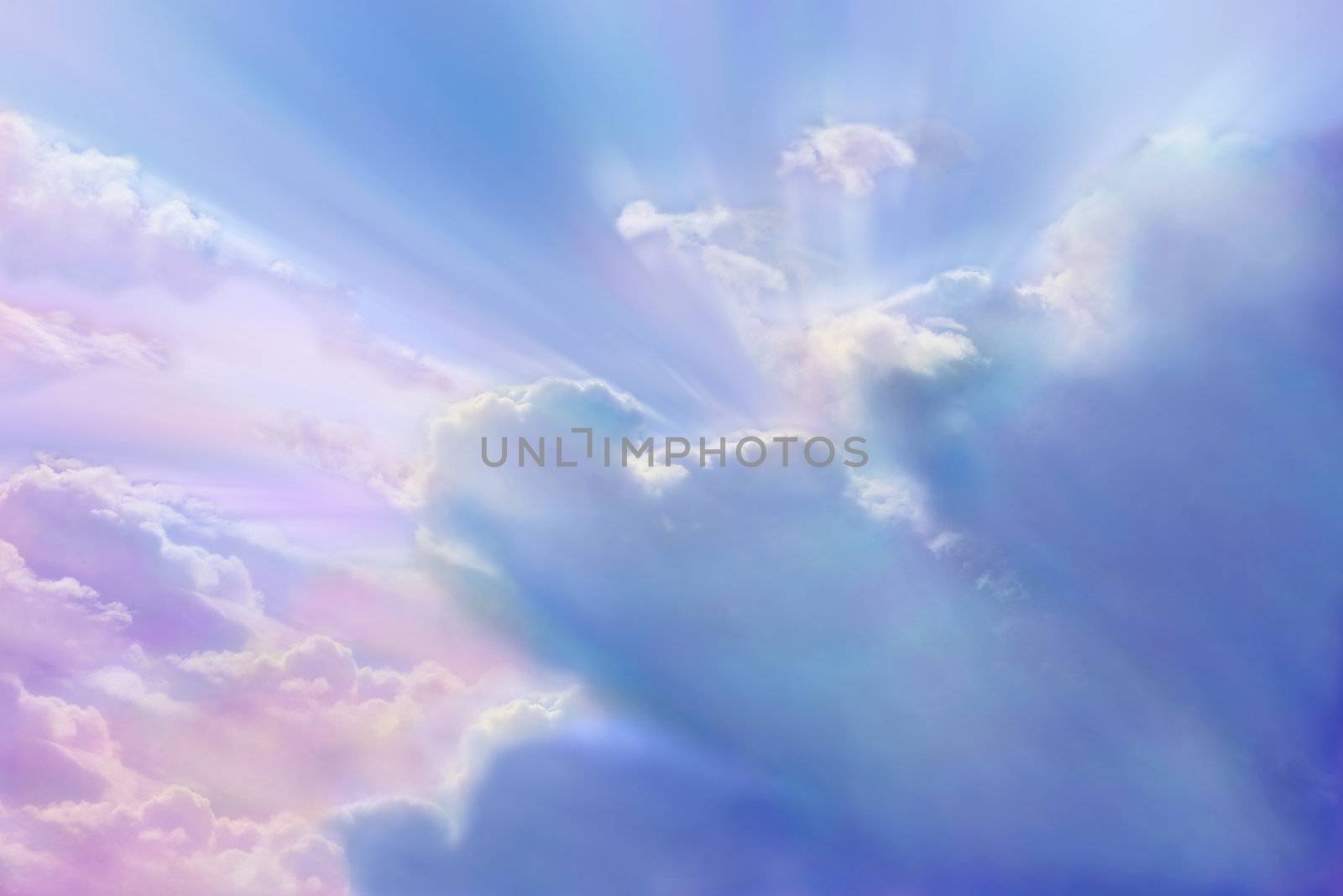 Clouds with multi colored sunlight streaming through