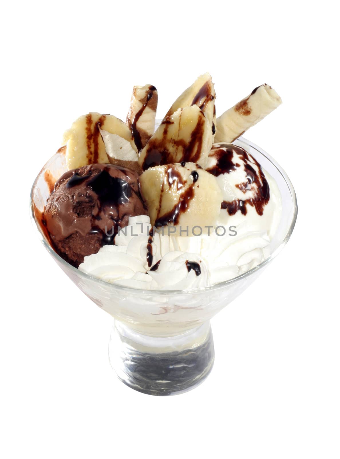 dessert with banana and chocolate icecream