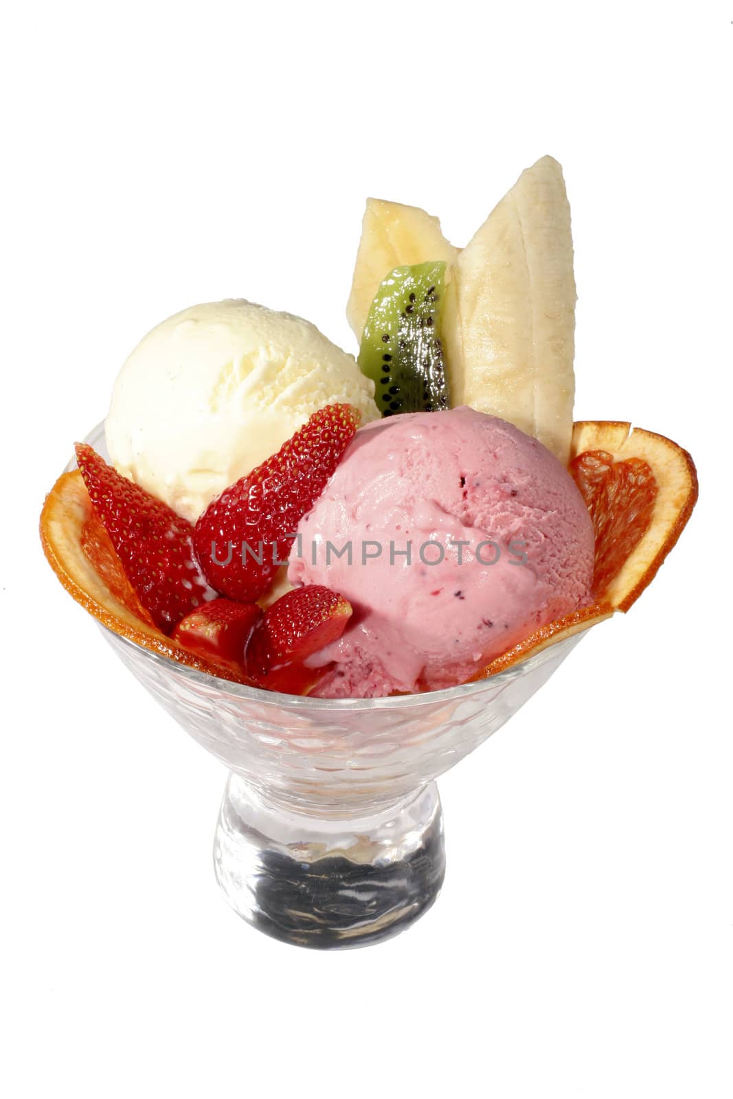 dessert with fruits and vanila icecream