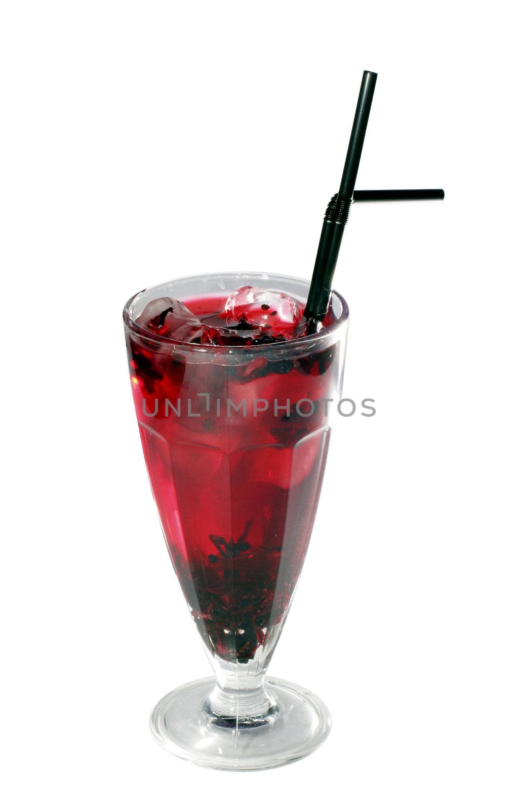 cool berry punch with ice in glass goblet