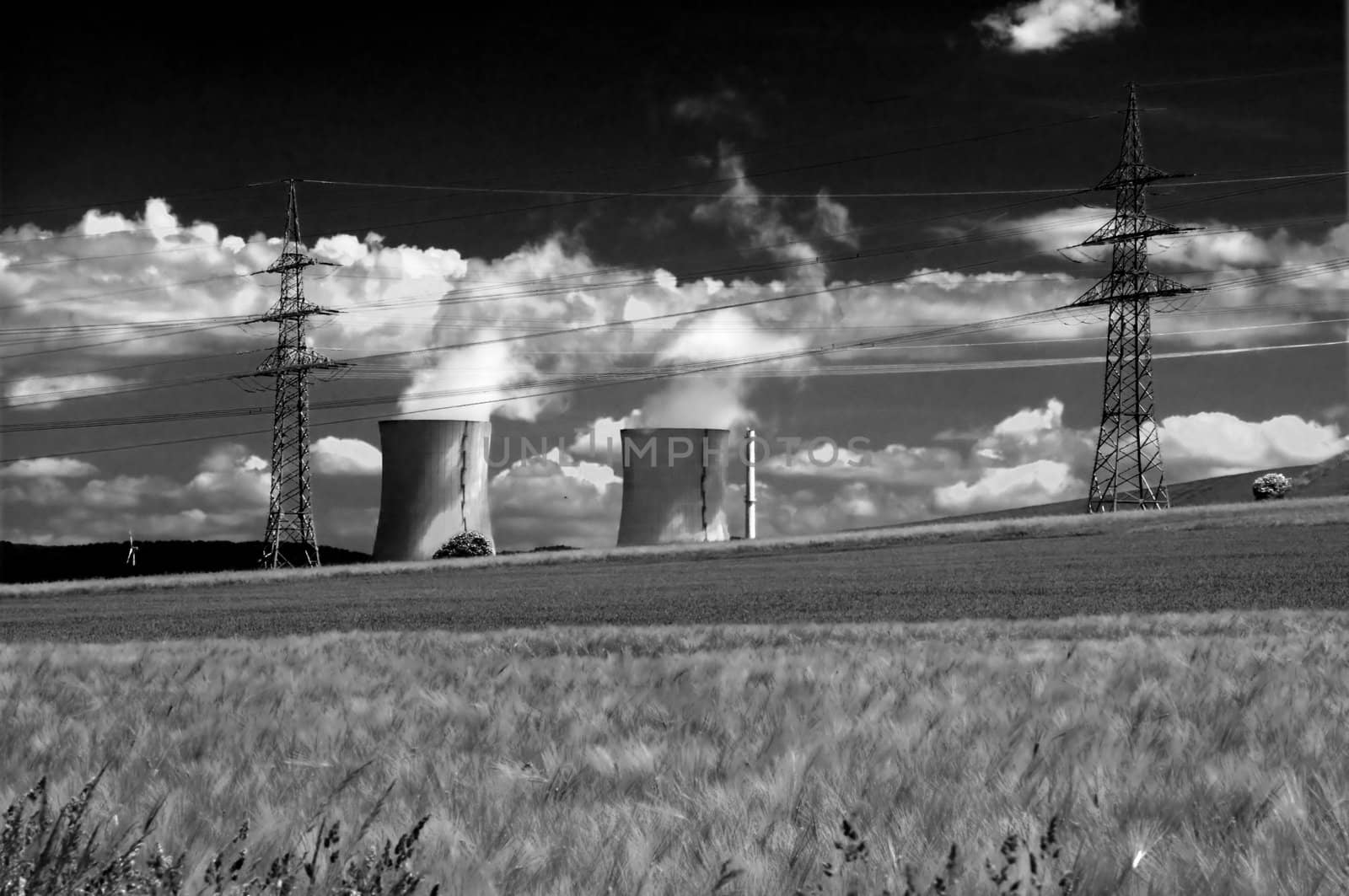 electric power station, pylons and pinwheel