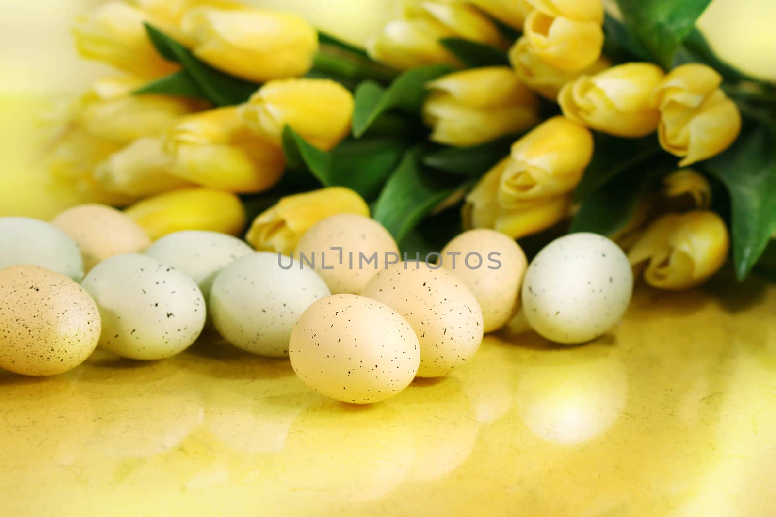 Yellow tulips  and Easter eggs by Sandralise