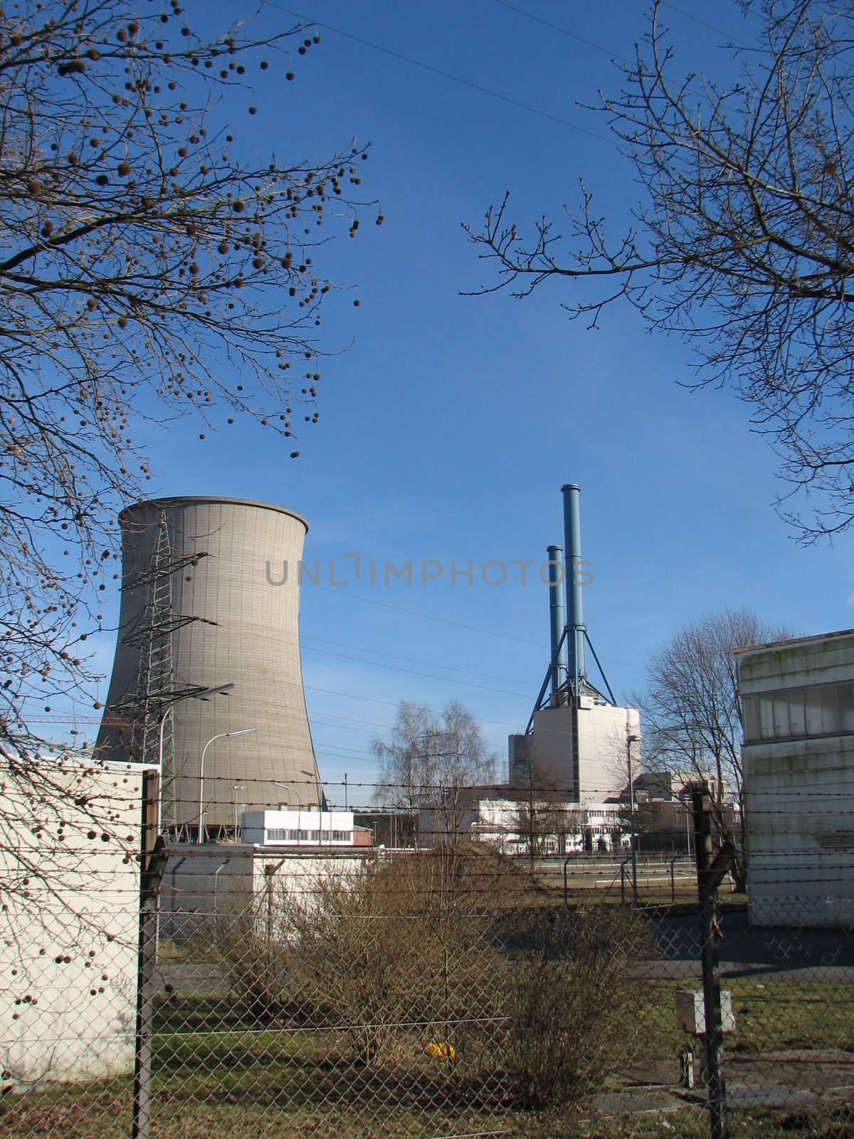 natural gas power plant, with cooling chimneys, Lingen, Germany