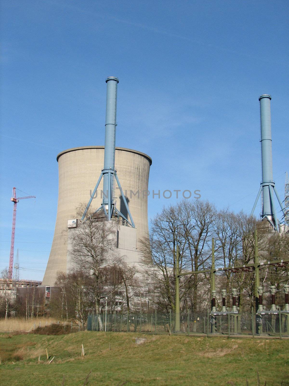 natural gas power plant, with cooling chimneys, Lingen, Germany