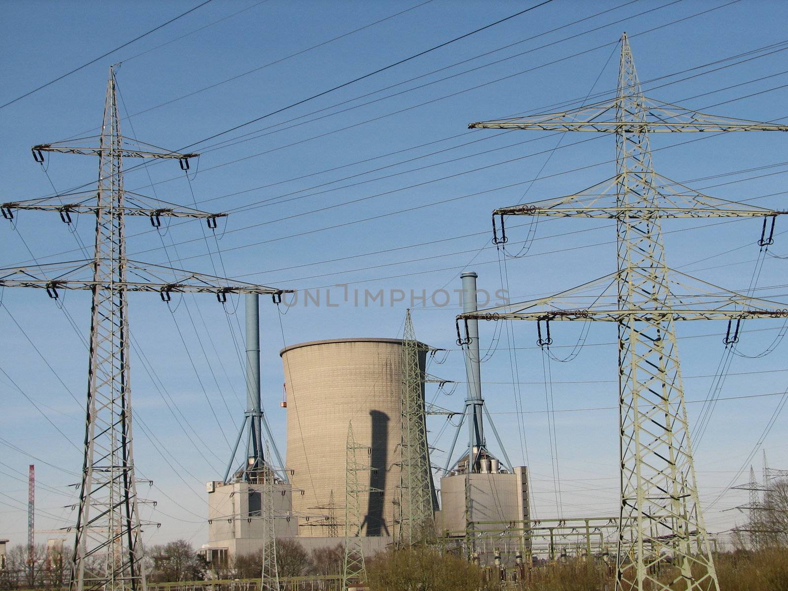 natural gas power plant, with cooling chimneys, Lingen, Germany