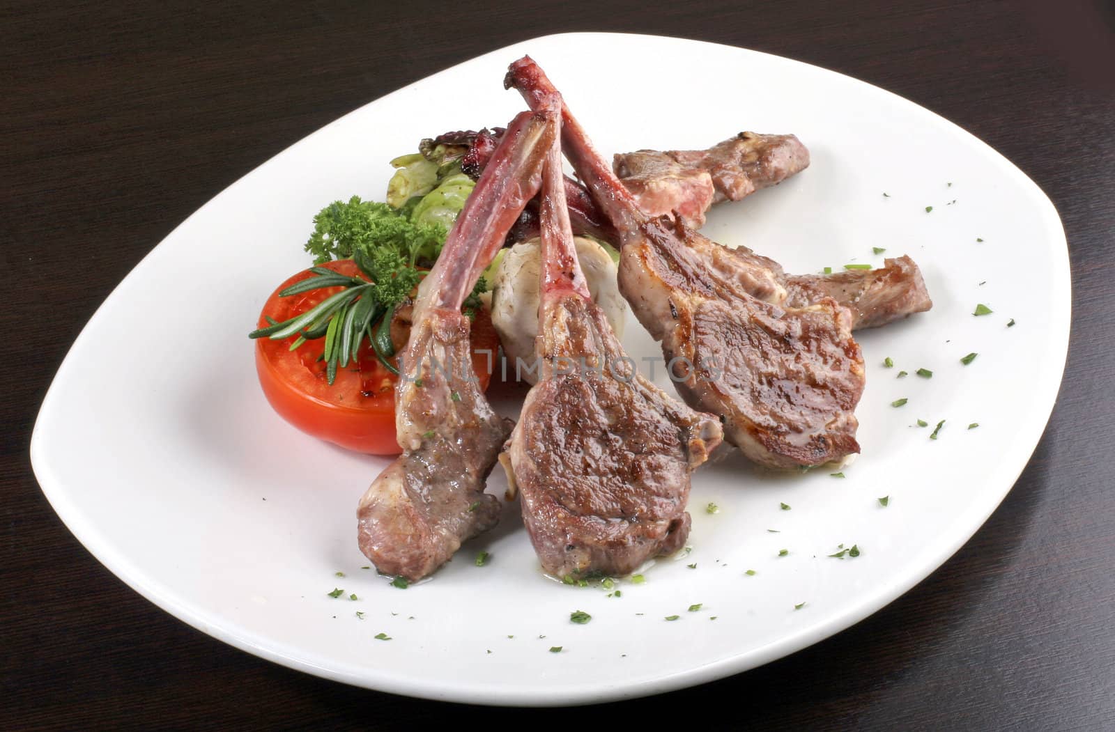Rib of lamb grill with vegetables