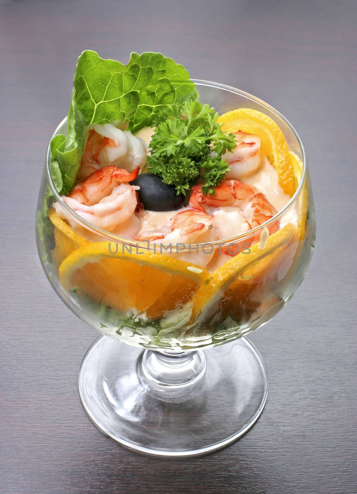 A delicious cocktail with prawns with cream