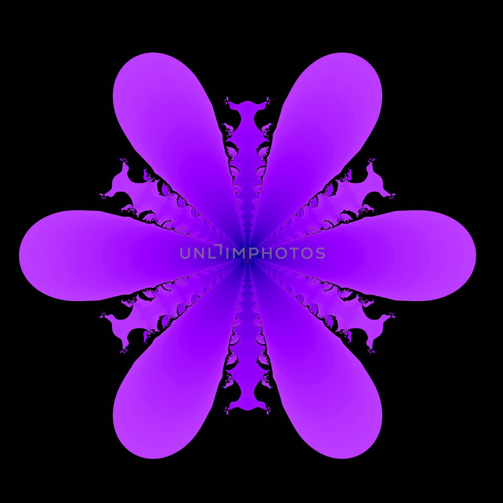 An abstract floral fractal done in shades of blue and purple.