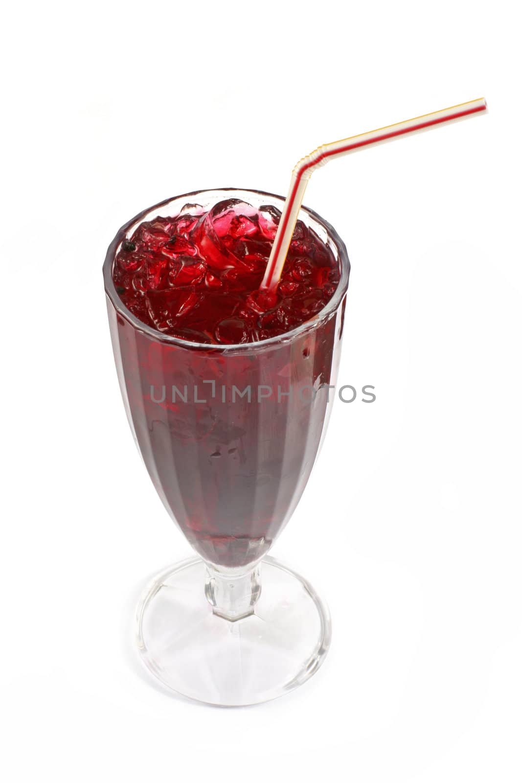 fruit tea with ice in glass isolate 