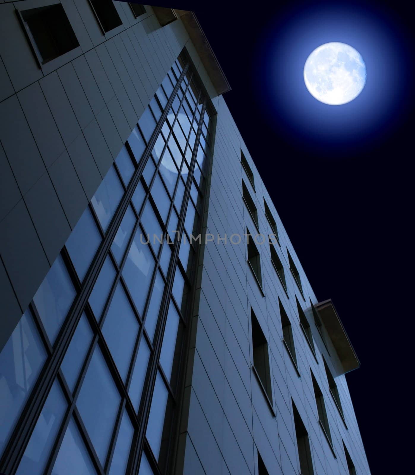 administrative building and moon in the night by AlexKhrom