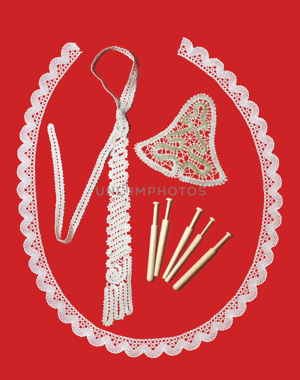 embroidery of the products: tie, campanula, instrument, adjustment, lace