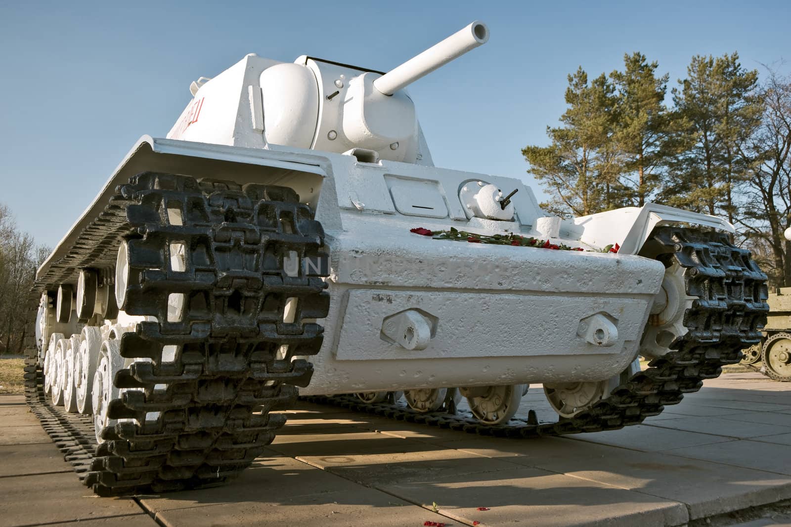 Big white crawler tank of Second World War period 