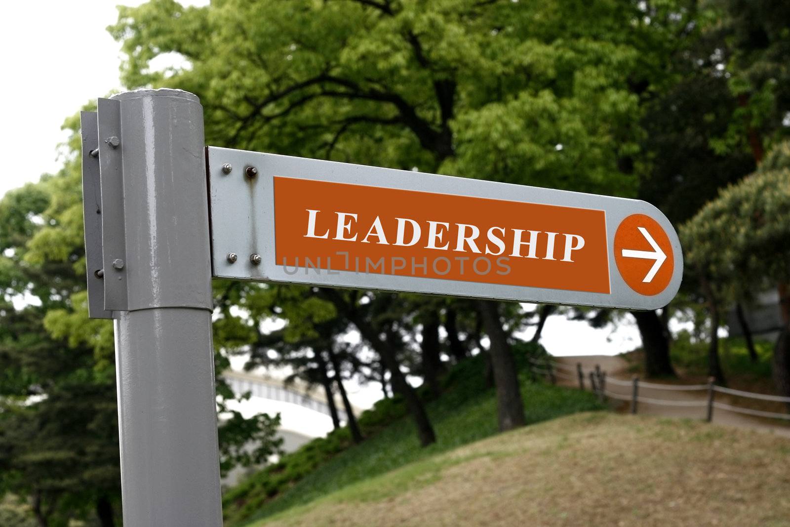 Street sign with an arrow and the word leadership