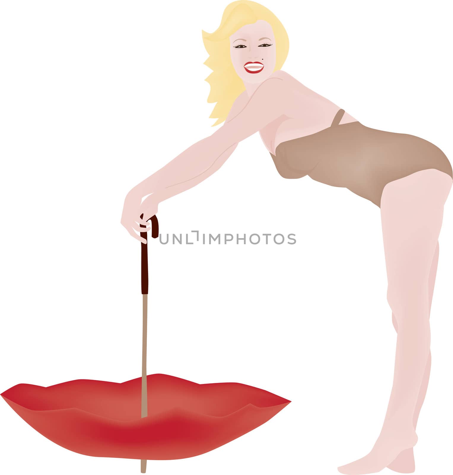ilustration of Marlyn Monroe with red umbrella
