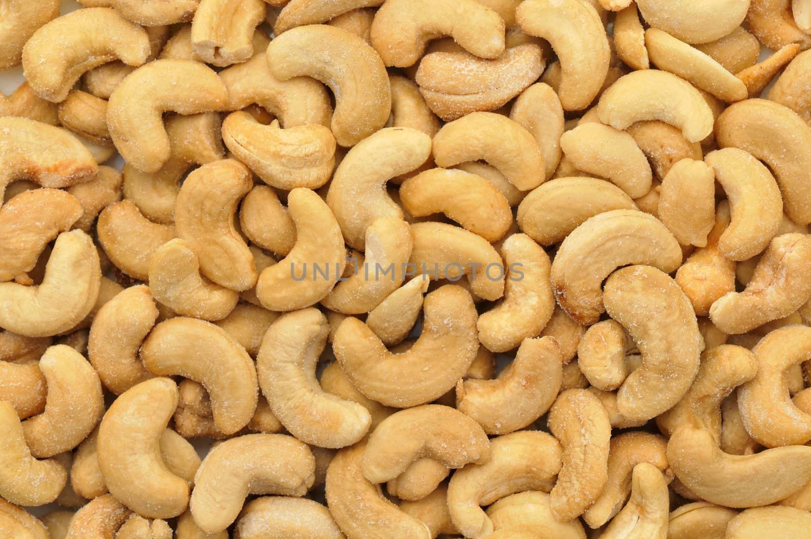 Top view of cashews in natural light