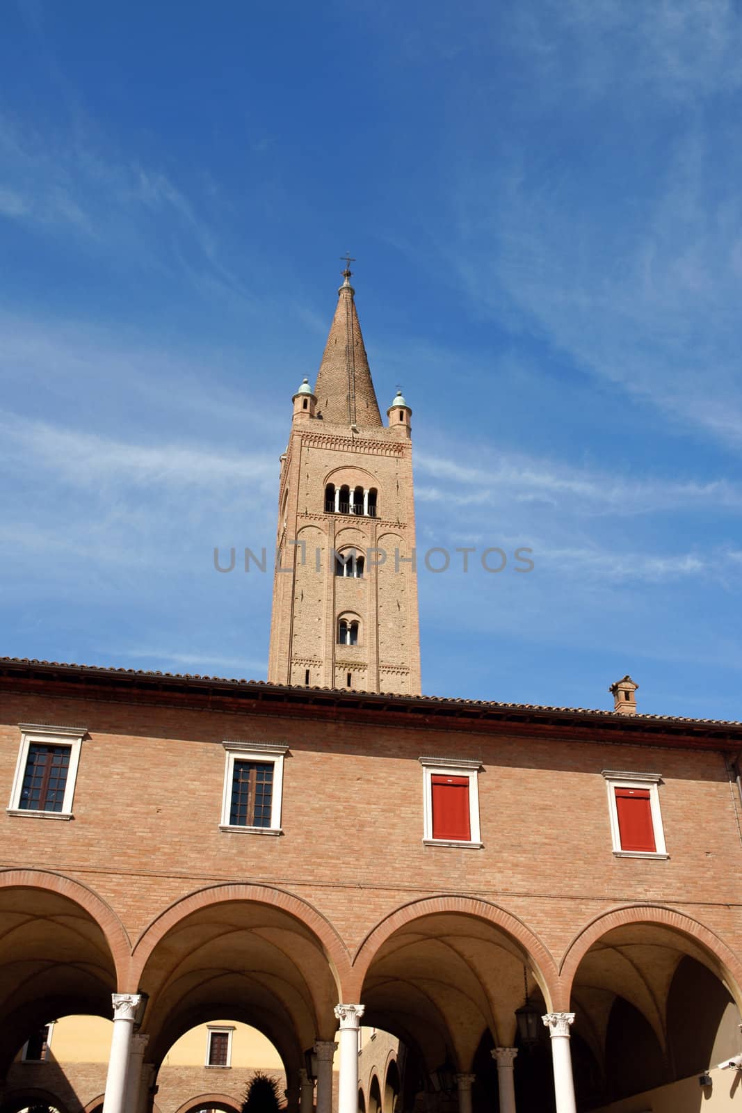 A first church was built in Forum Livii (Forlì) in the 4th century AD dedicated to St. Stephen. It was destroyed by a fire in 1173. The dedication to Saint Mercurialis the local martyr and patron had appeared since the 9th century. In 1176 the edifice was assigned to the Vallumbrosan Order. The current edifice was finished in 1180 in Lombard-Romanesque style along with the famous bell tower.