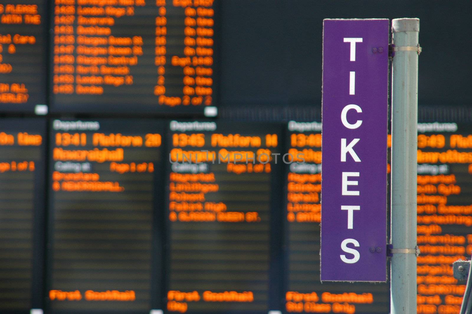 A ticket sign at a train station