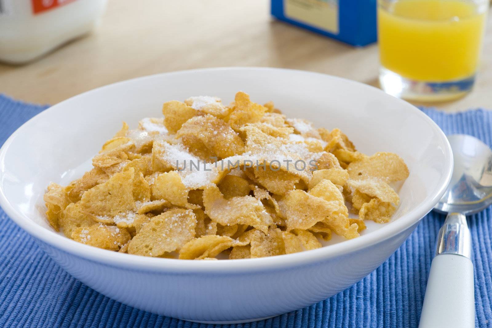 bowl full of cereal with milk and sugar