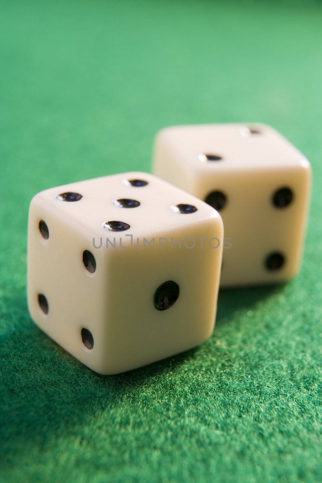 pair of dice on a green baize surface