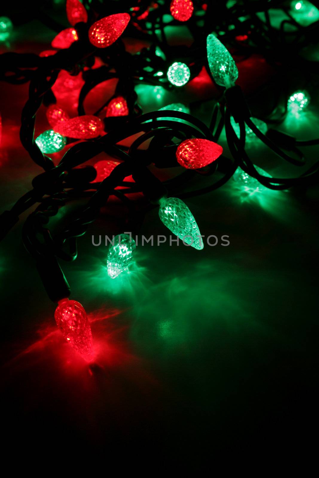 Red and green LED Christmas lights. 