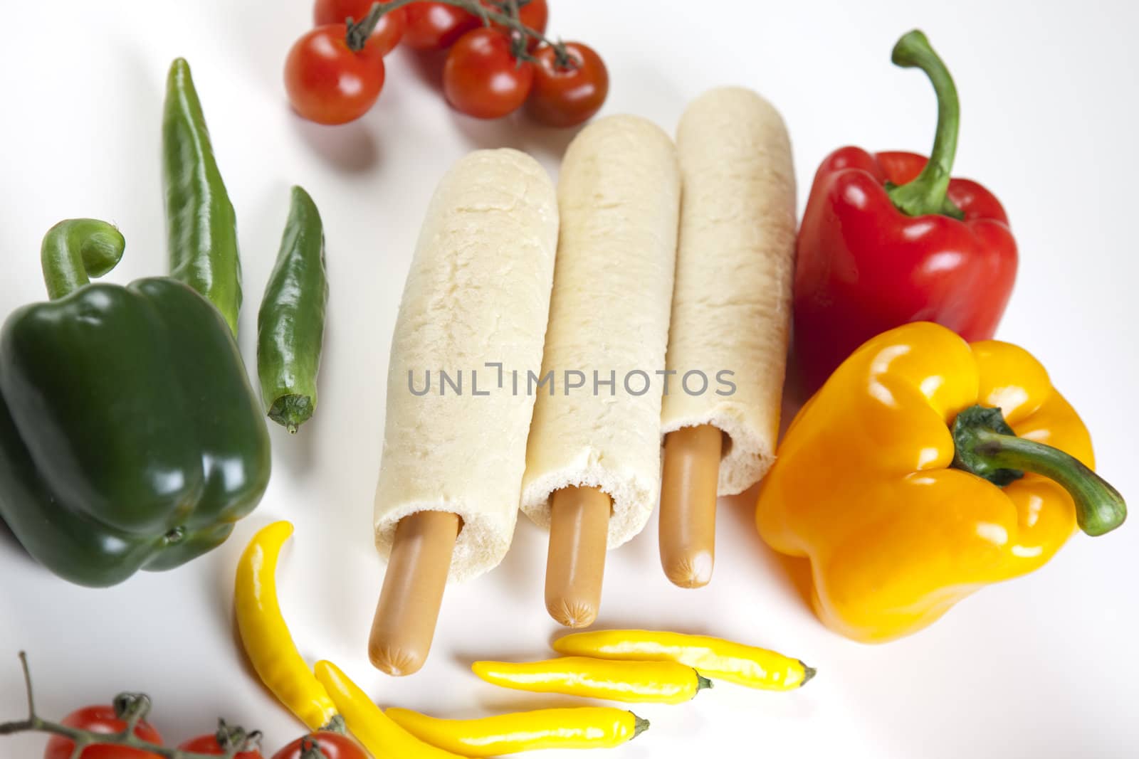 Hot dog on white with soft shadow