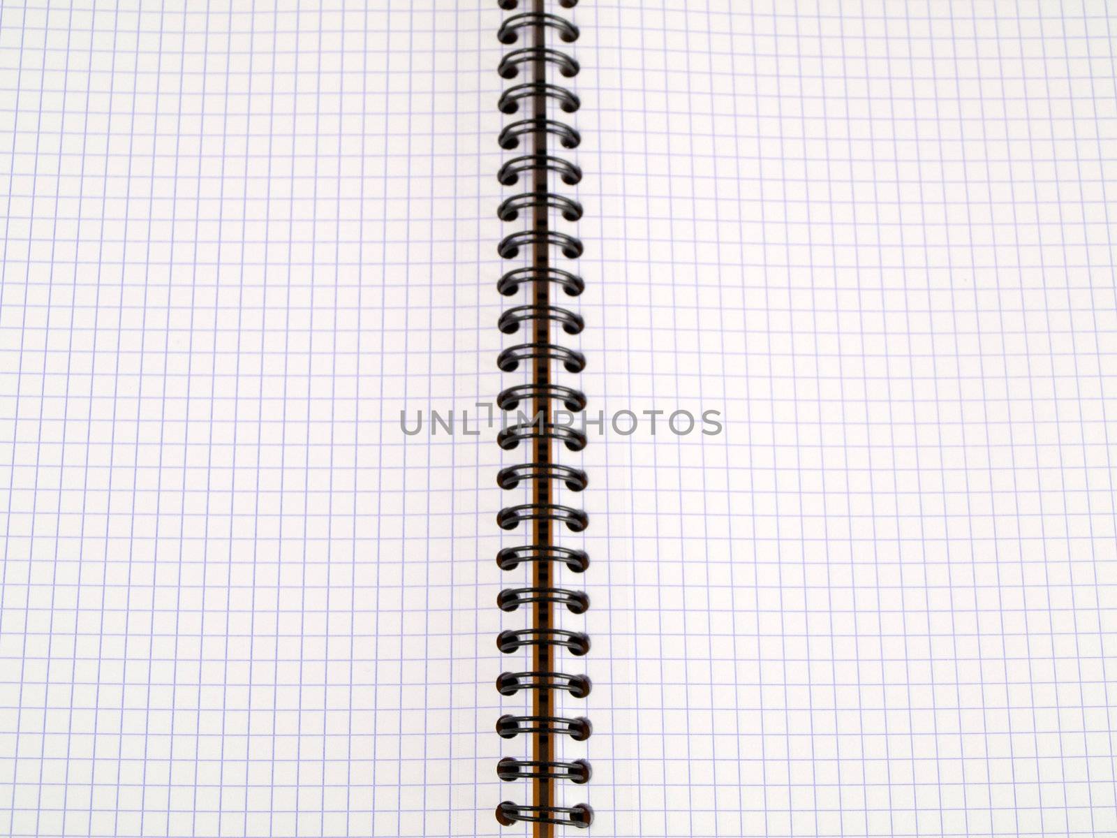 Open notebook with central spiral isolated on white