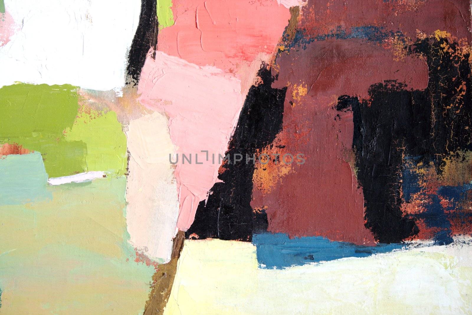 detail of an abstract painting with heavy pigment applied with a palette knife