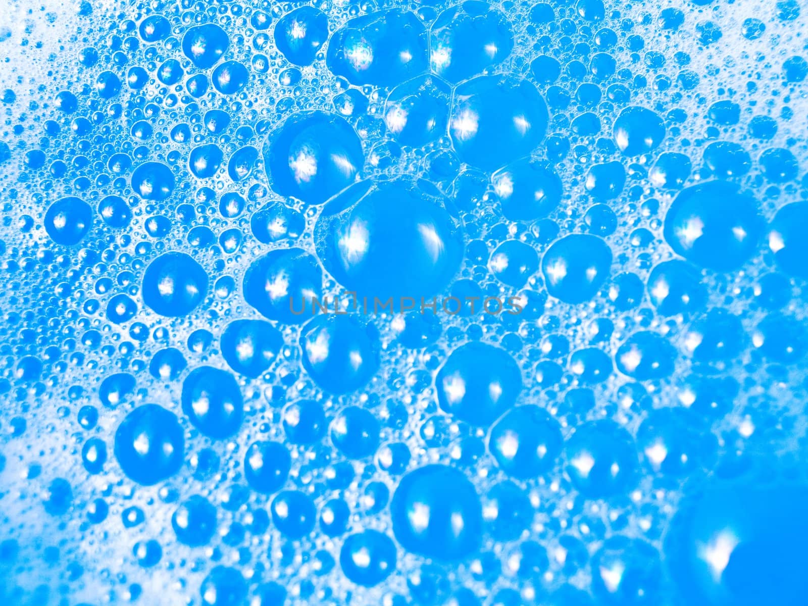 Soap bubbles macro with blue background