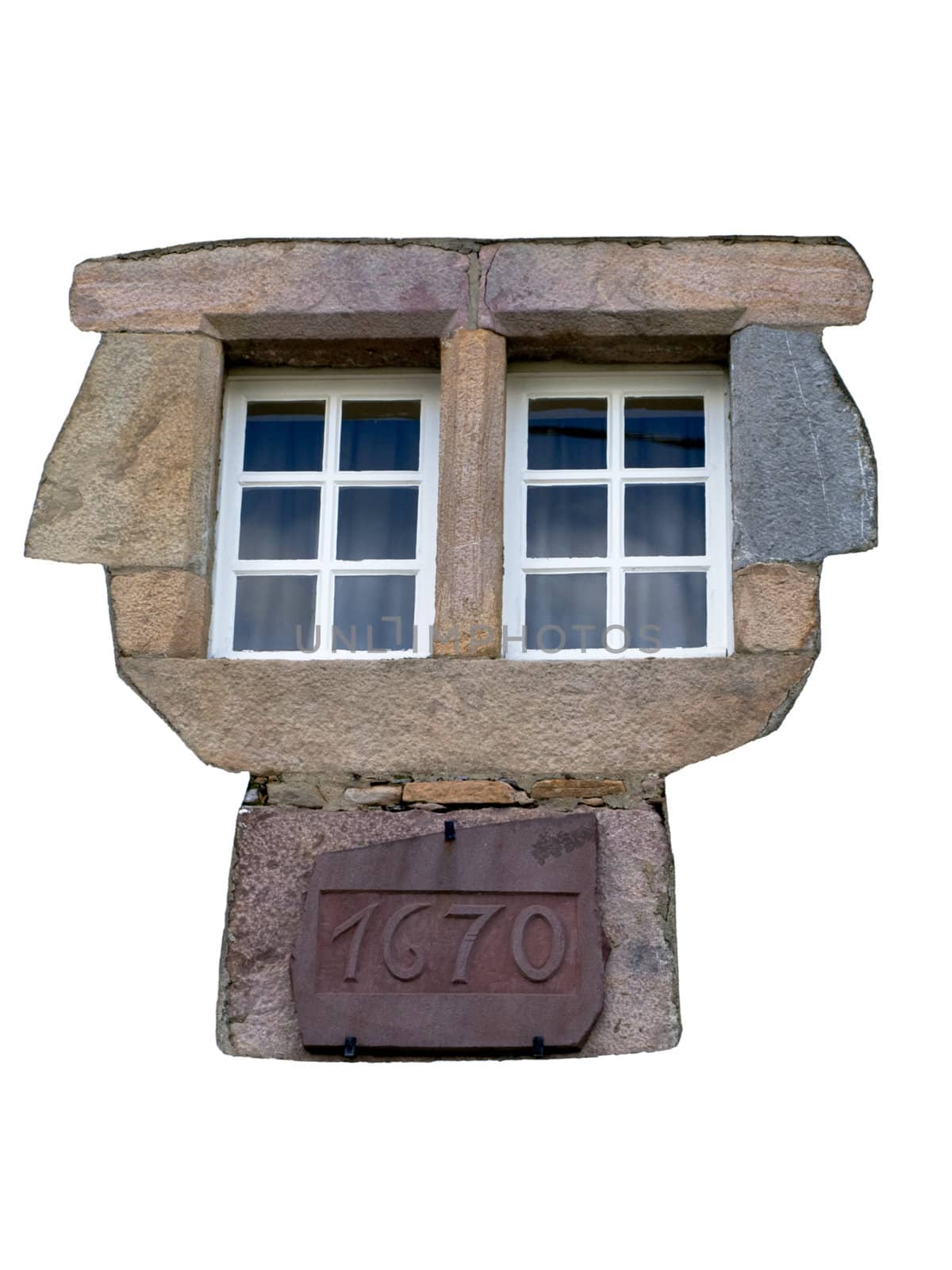 Vintage stone window on white in the Basque village of Ainhoa