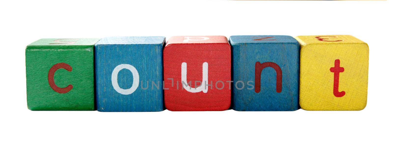 the word 'count' in colorful children's block letters isolated on white