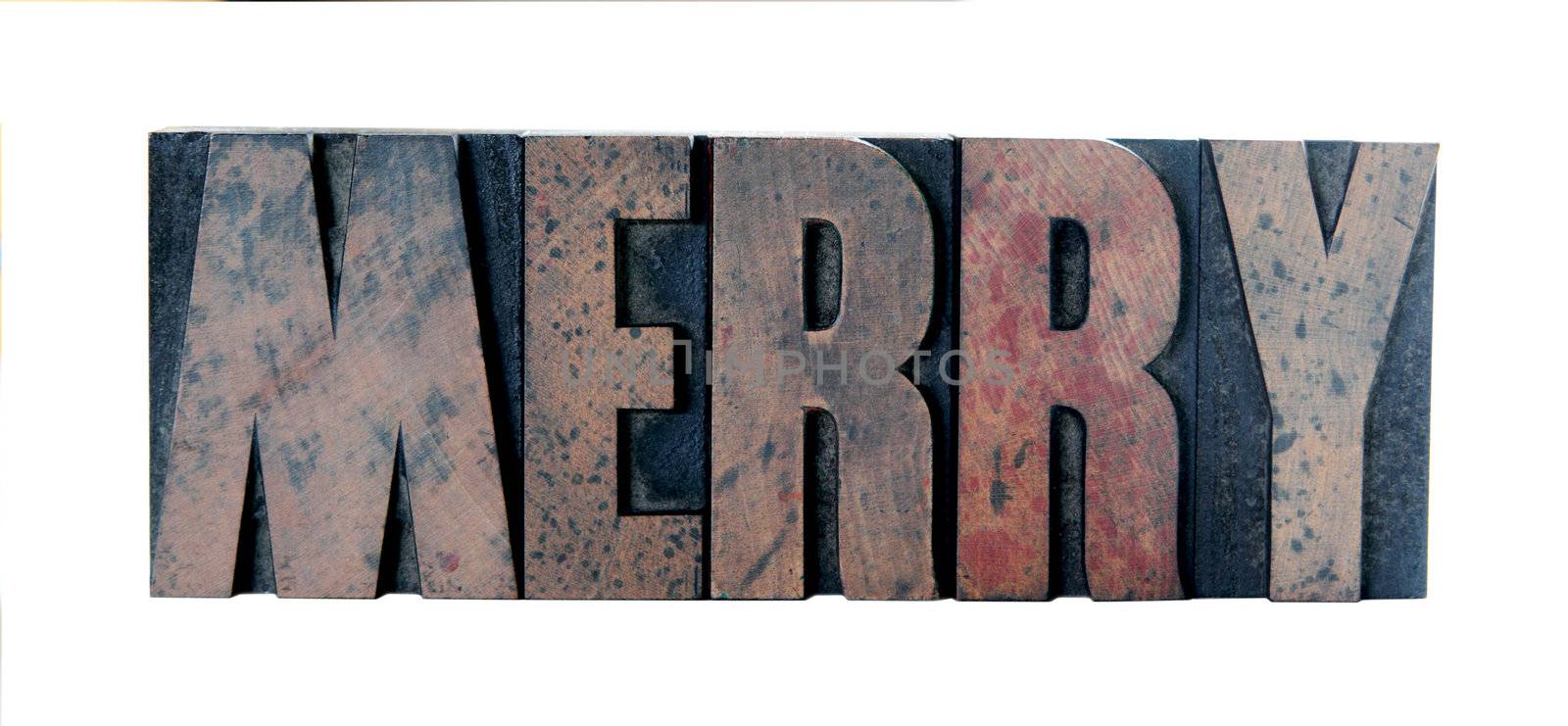 merry in old letterpress wood type by nebari