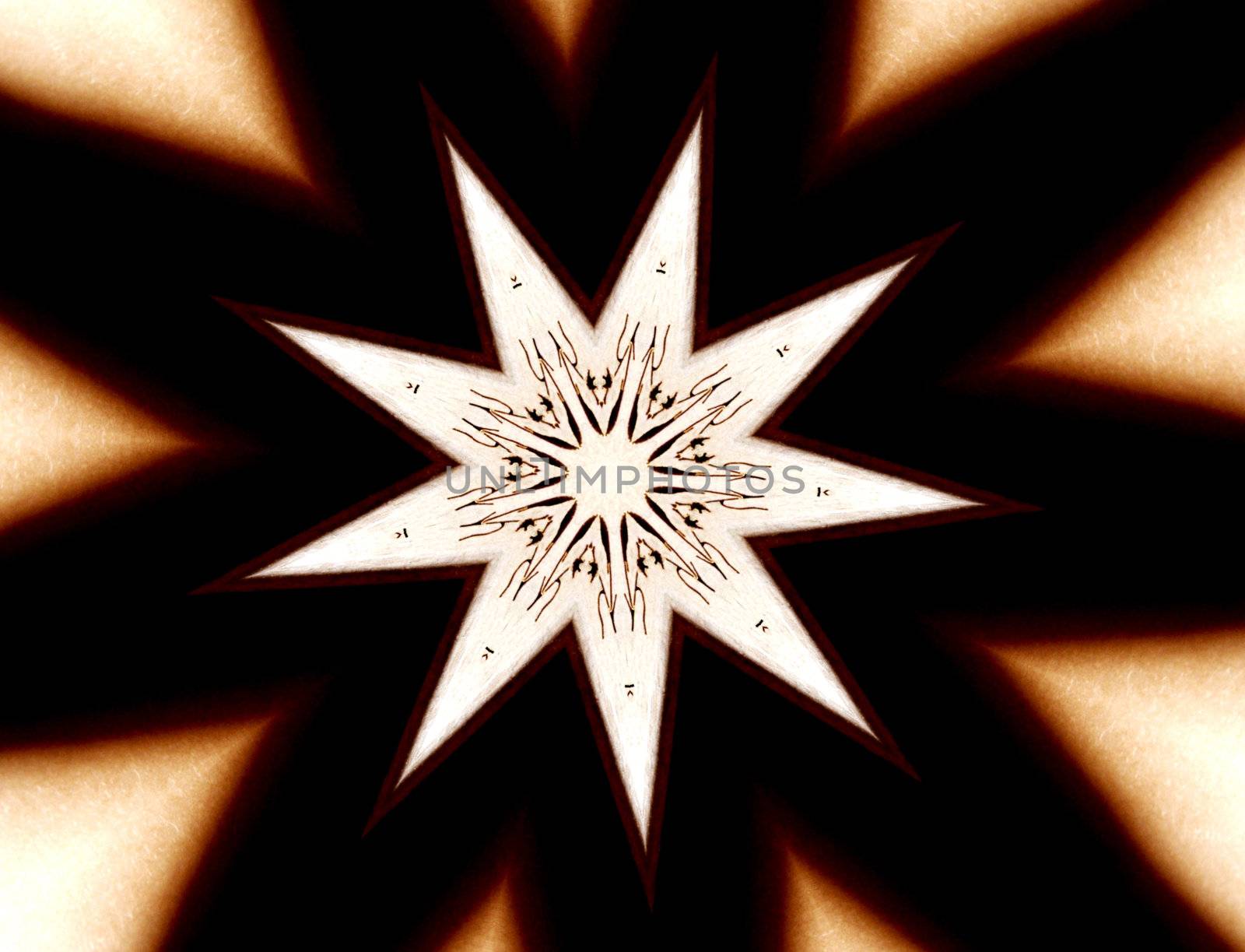 a nine-point star with complex patterns against a dark nine-point background