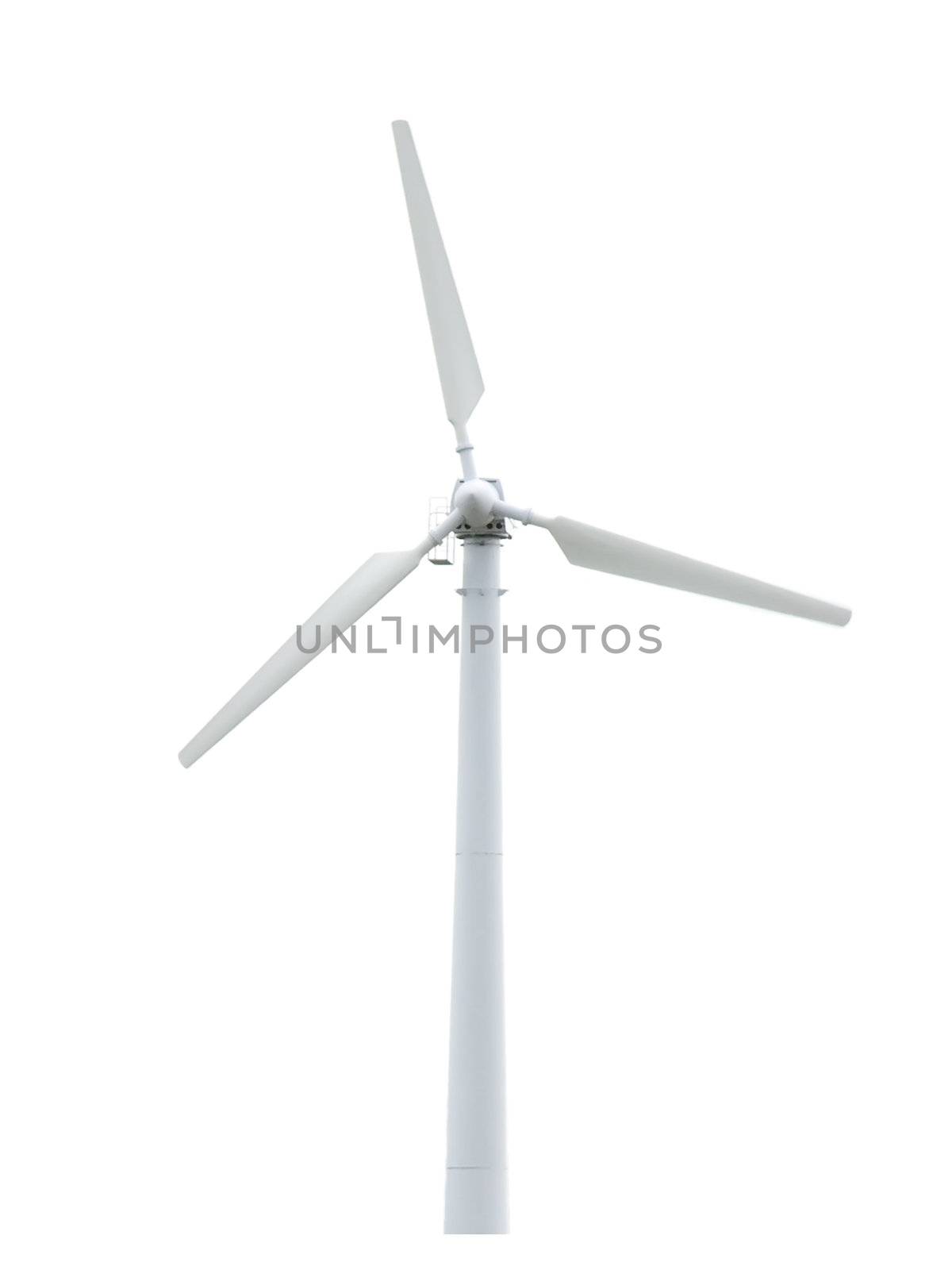Wind turbine isolated on white. Alternative energy source.