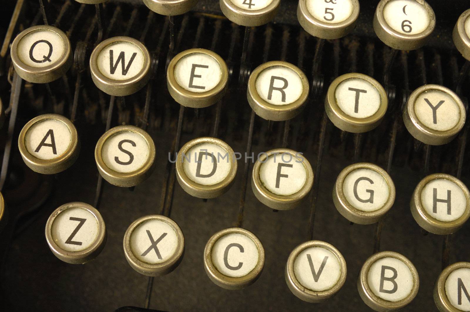 Close-up of an old, grungy, typewriter keyboard.