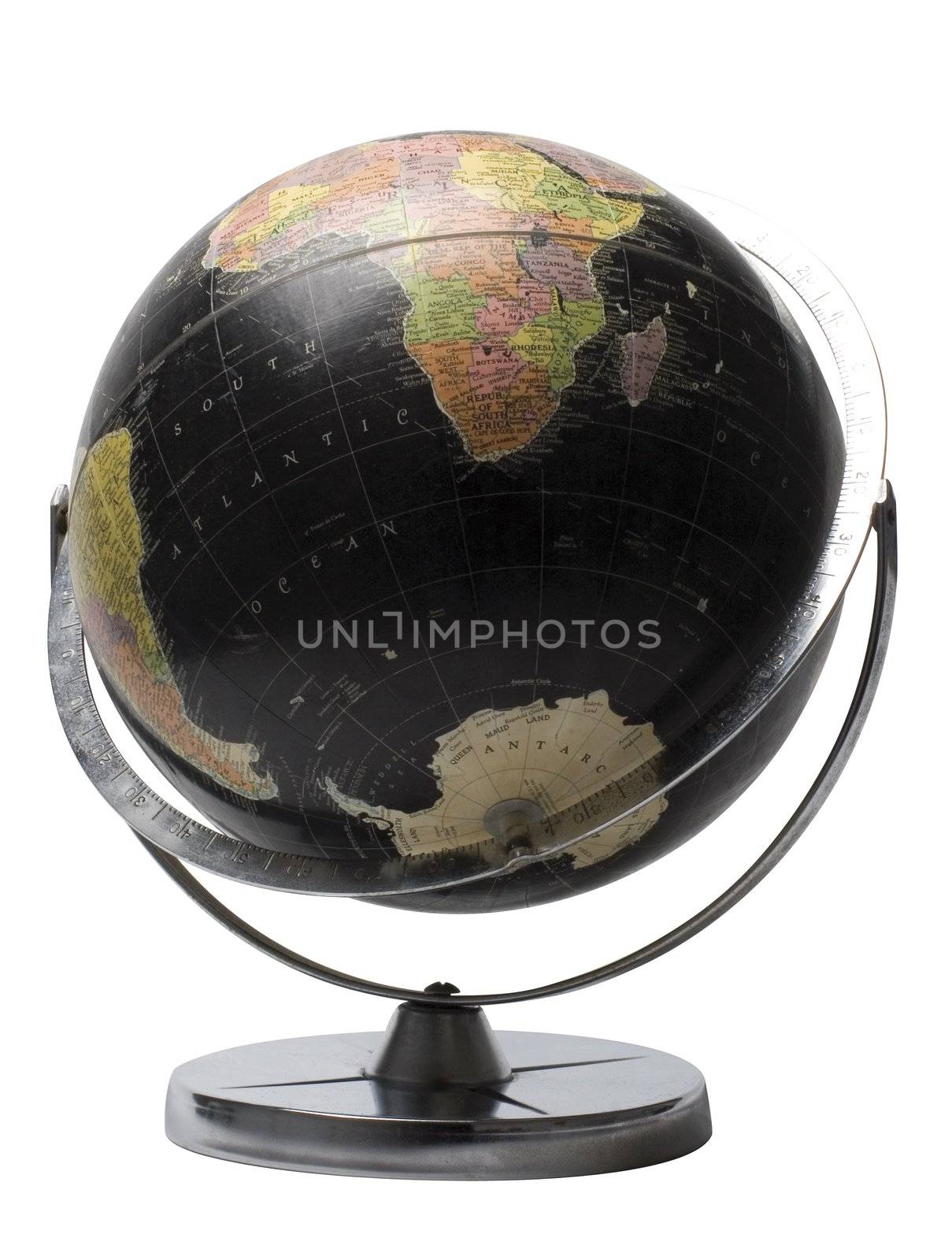 Black earth globe showing the sourthern hemisphere