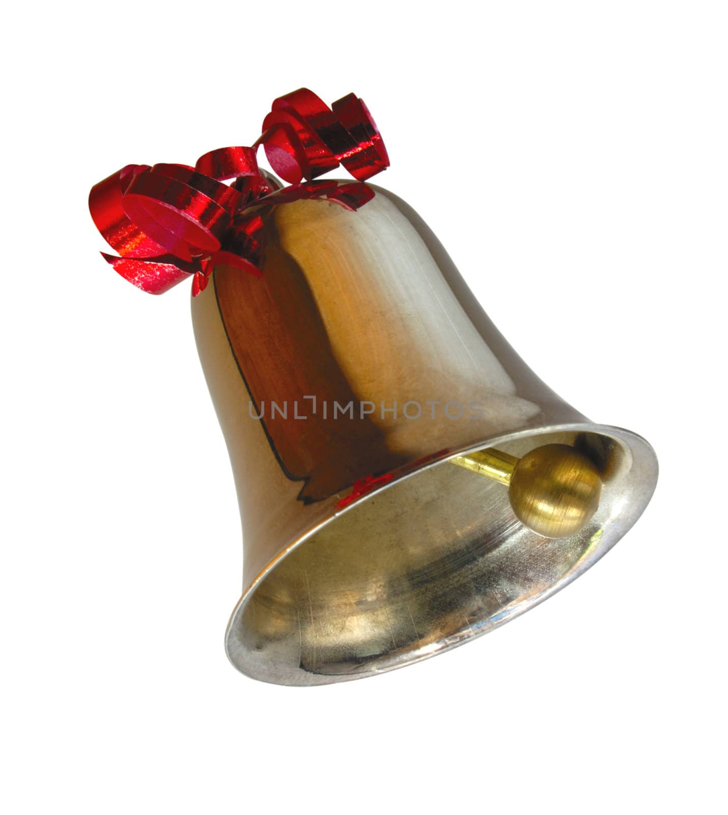 A ringing bell, decorated with a red ribbon. With cliping path.