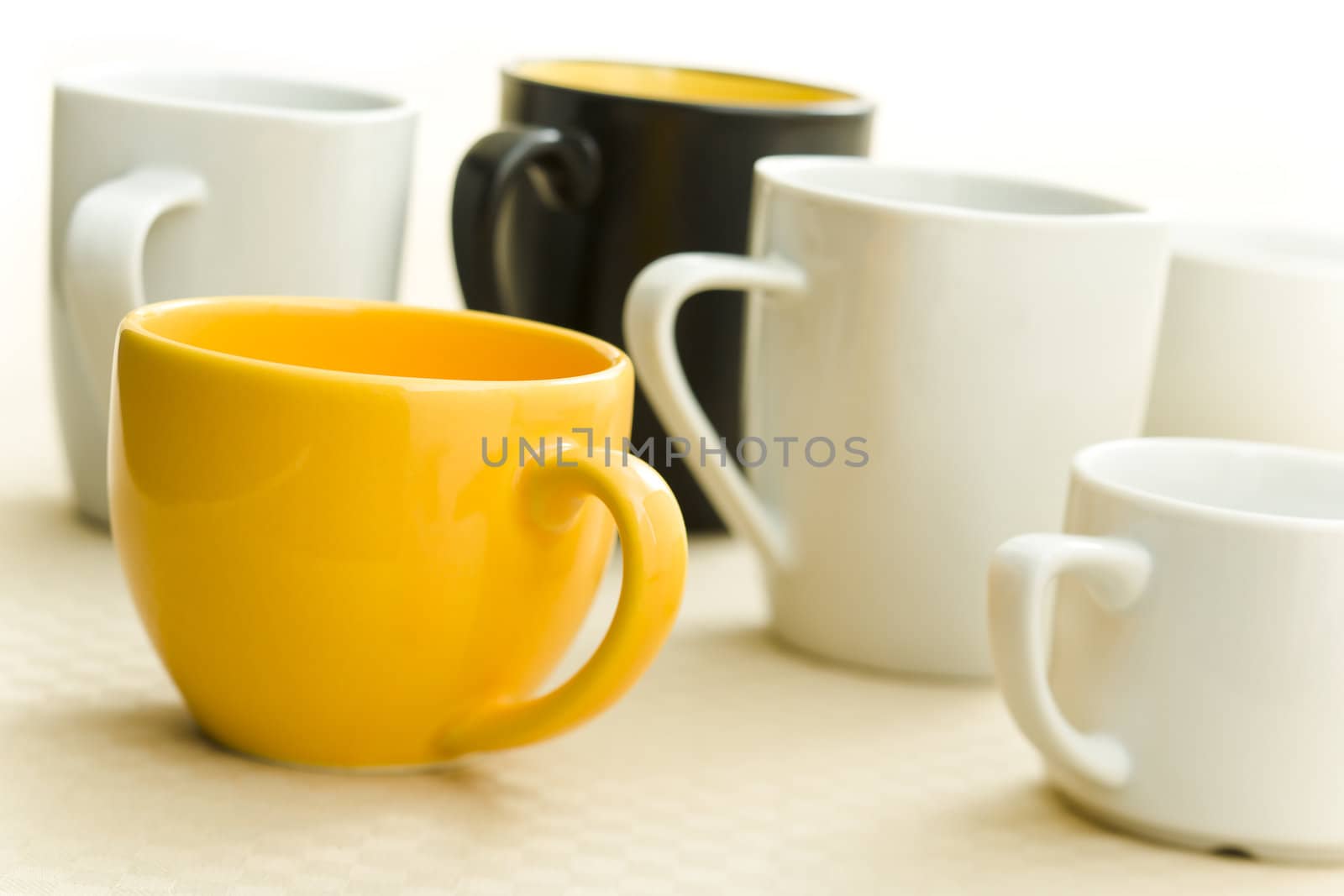 Different coffee cups on the kitchen table