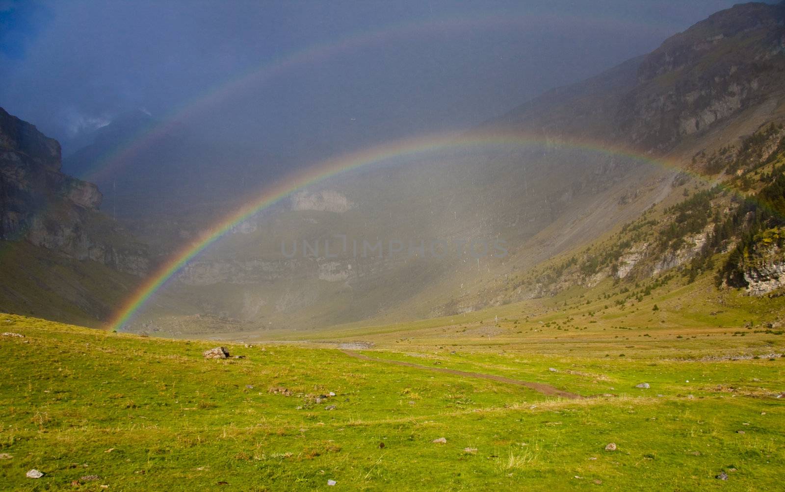 Rainbow over Odessa Canyon in France. Summer time