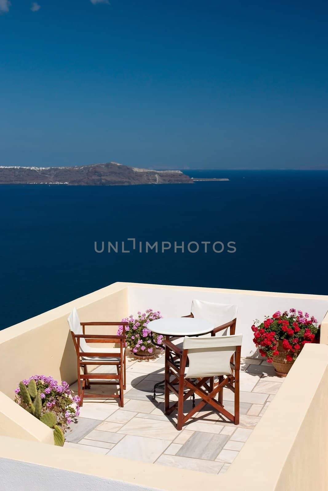 Beautiful view from balcony on the Santorini island