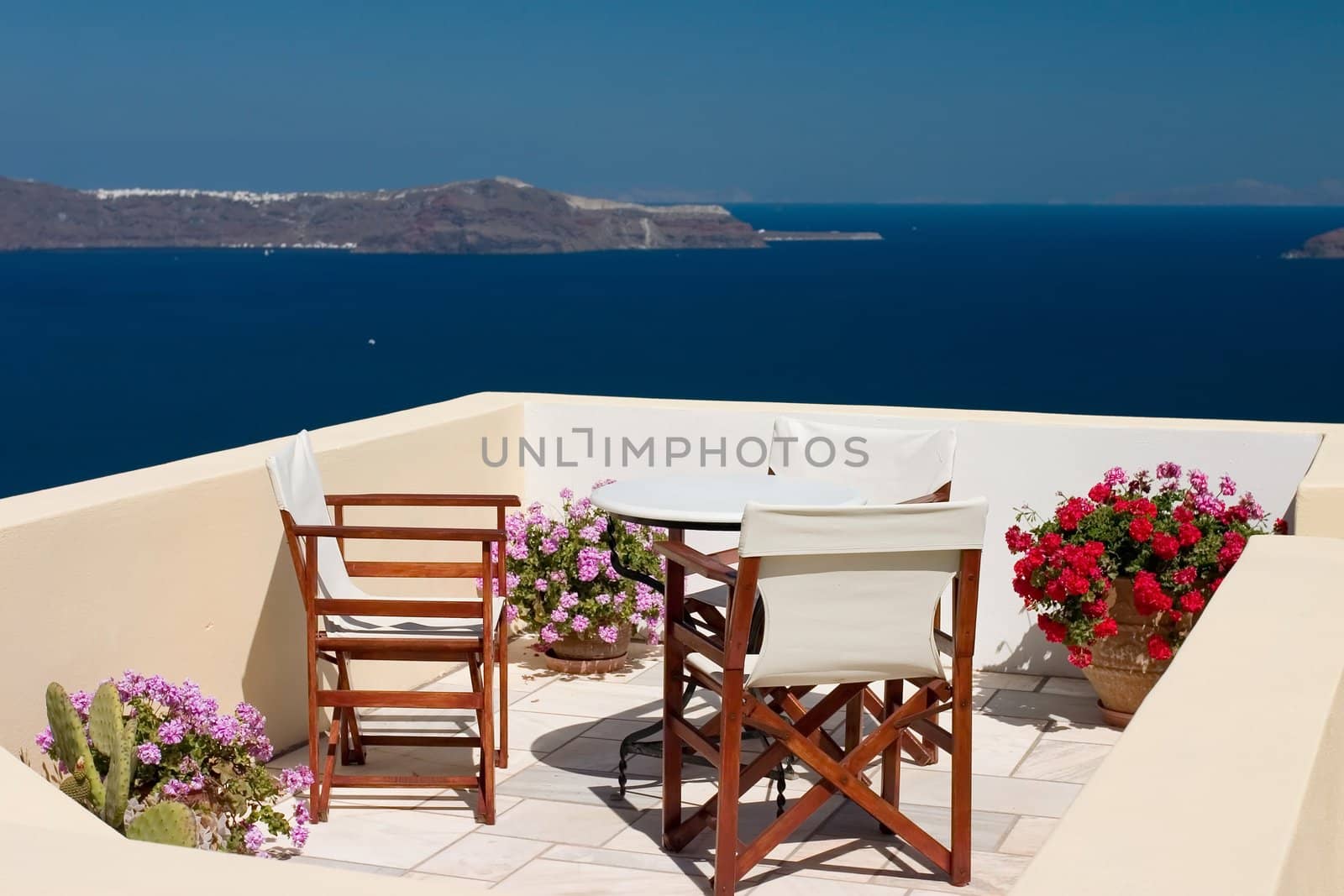 Beautiful view from balcony on the Santorini island