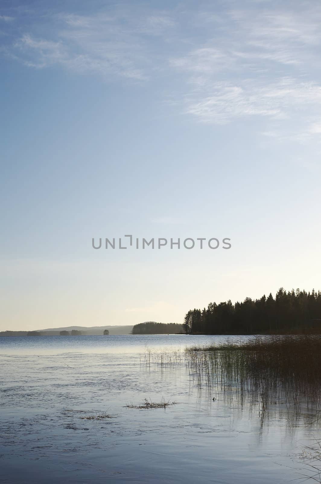 Landscape shot from the lake on autumn day
