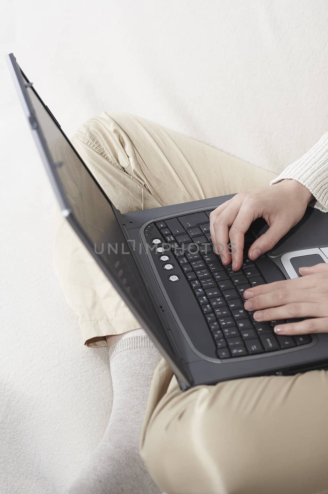 Typing with laptop