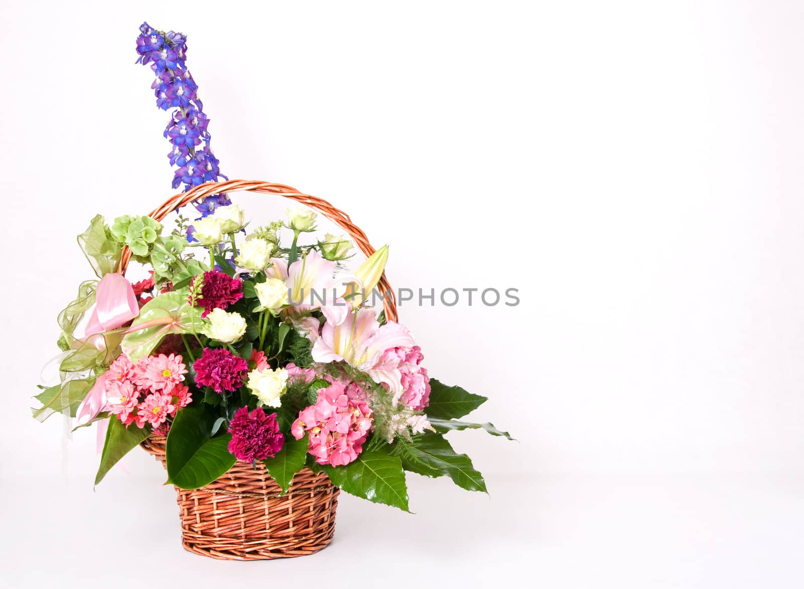 Basket full of variety colorful flowers 